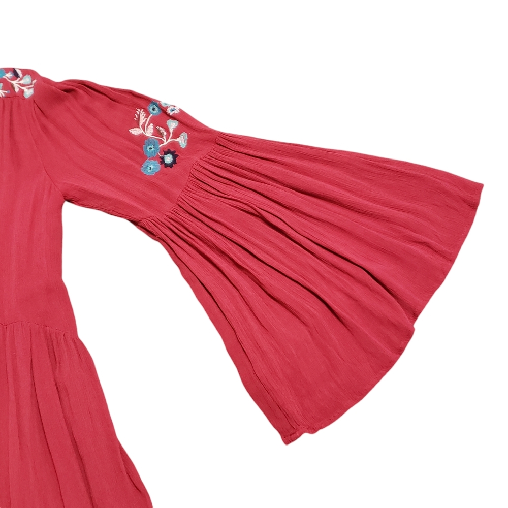 Free People Te Amo Red Floral Embroidered Babydoll Dress XS Boho Peasant Flowy - Picture 9 of 13